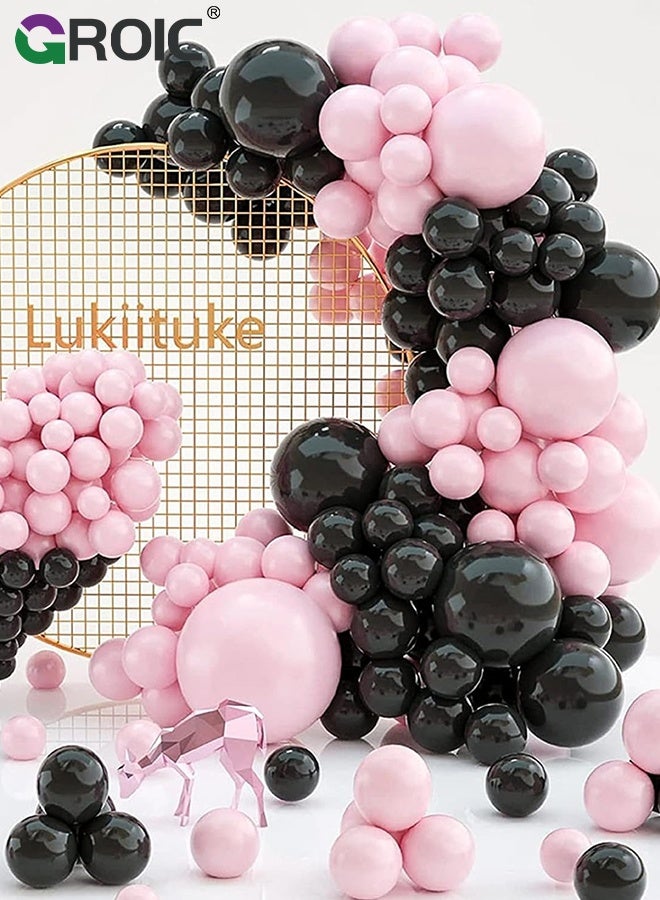 GROIC طقم بالونات أسود ووردي، بالونات عيد الميلاد مع رباط، قمر، قلب ونجمة، طقم قوس بالونات، طقم زينة بالونات لزينة عيد الميلاد، حفلات استقبال المواليد، الزفاف والاحتفالات - Image 4