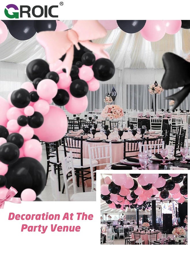 GROIC طقم بالونات أسود ووردي، بالونات عيد الميلاد مع رباط، قمر، قلب ونجمة، طقم قوس بالونات، طقم زينة بالونات لزينة عيد الميلاد، حفلات استقبال المواليد، الزفاف والاحتفالات - Image 2