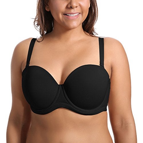 DELIMIRA Women's Underwire Contour Multiway Full Coverage Strapless Bra Plus Size Black 38E - Image 3