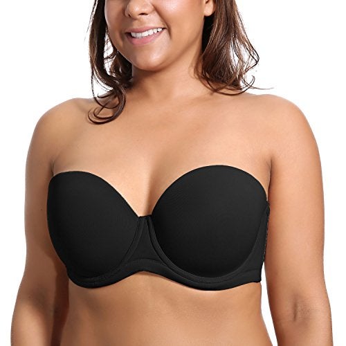 DELIMIRA Women's Underwire Contour Multiway Full Coverage Strapless Bra Plus Size Black 38E - Image 1