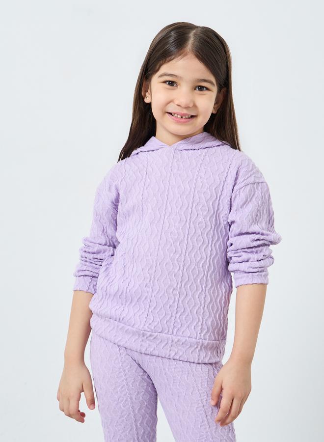 Styli Girls Lilac Textured Hoodie and Flared Leggings Set - Image 2