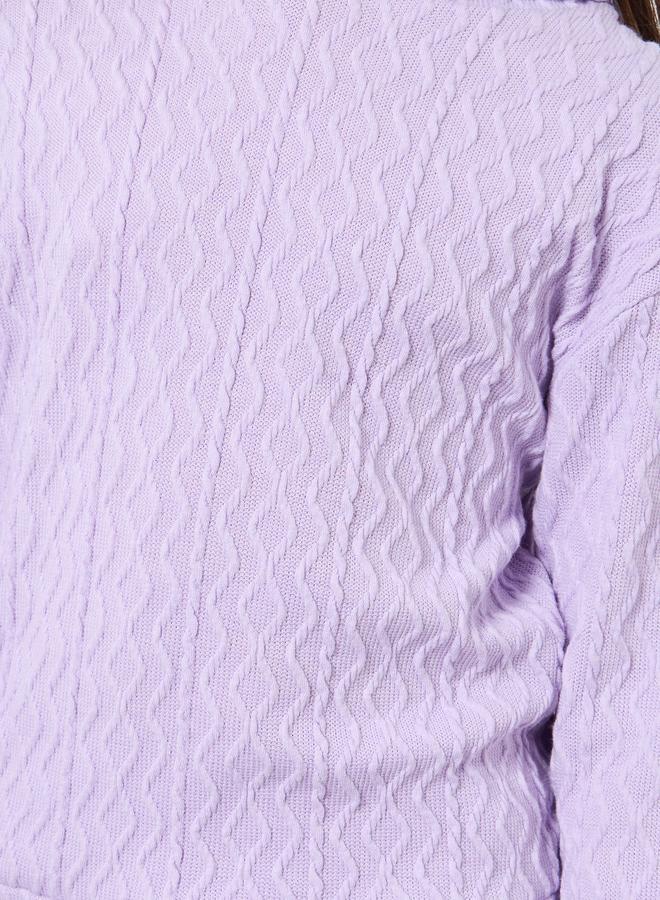 Styli Girls Lilac Textured Hoodie and Flared Leggings Set - Image 3