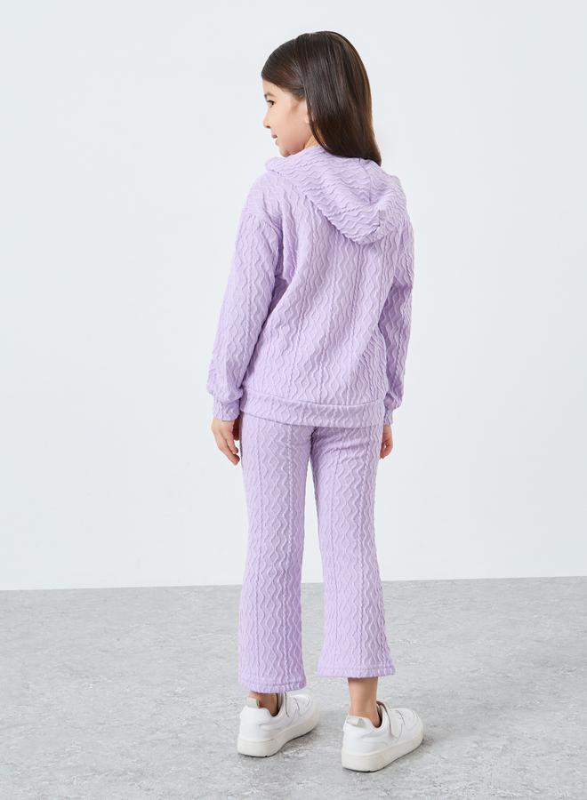 Styli Girls Lilac Textured Hoodie and Flared Leggings Set - Image 4