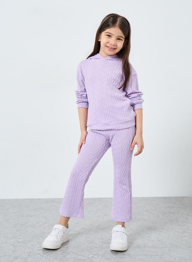Styli Girls Lilac Textured Hoodie and Flared Leggings Set - Image 1