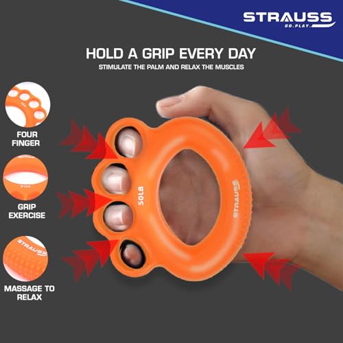 STRAUSS Silicone Adjustable Finger and Hand Exerciser | Finger&Palm Gripper | Hand Strengthener for Carpal Tunnel Relief and Grip Strength for Men & Women, (Orange) - Image 2