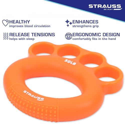 STRAUSS Silicone Adjustable Finger and Hand Exerciser | Finger&Palm Gripper | Hand Strengthener for Carpal Tunnel Relief and Grip Strength for Men & Women, (Orange) - Image 3