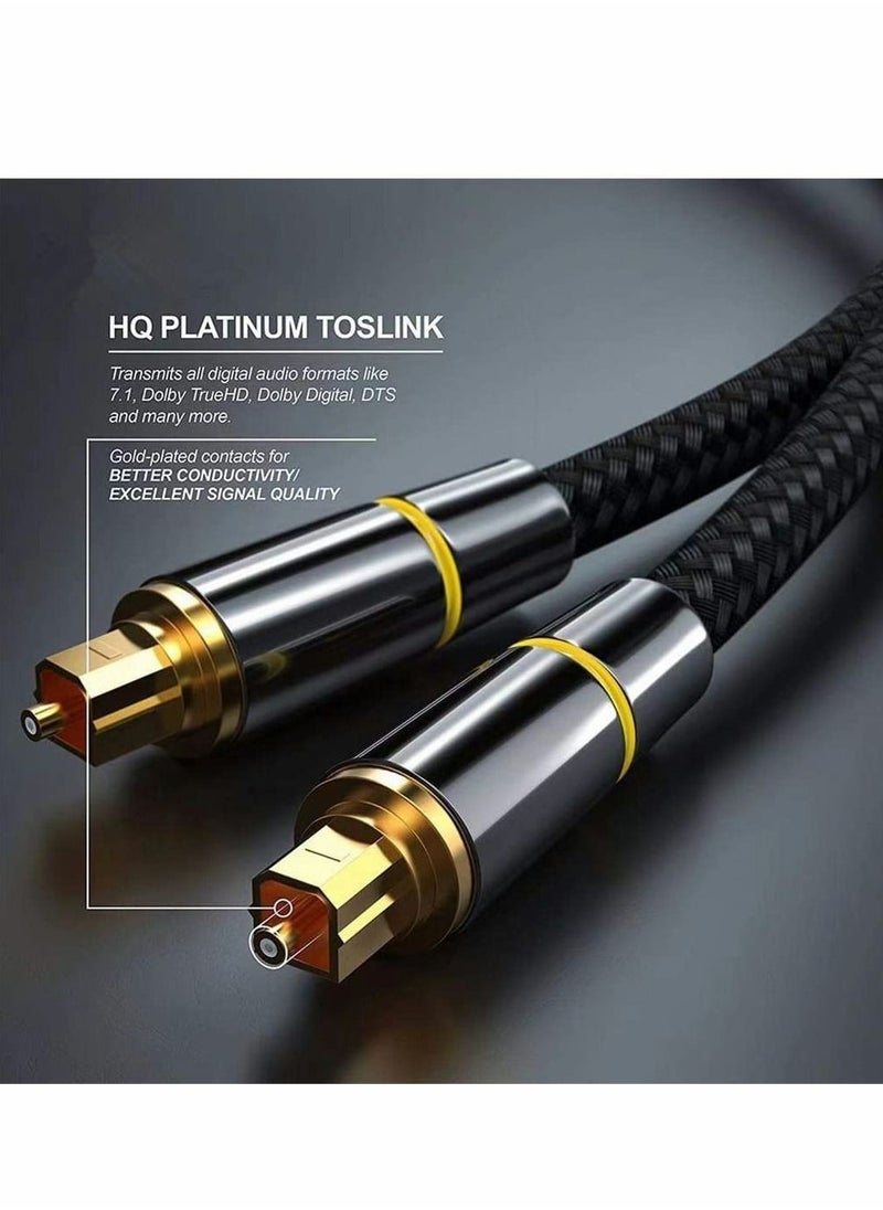 Y&D - Digital Optical Audio Cable, 24K Gold-Plated Nylon Braided Fiber Male to 200 cm Cable for Sound Bar, TV, Playstation, 1 Pcs - Image 1