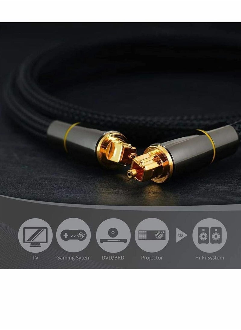 Y&D - Digital Optical Audio Cable, 24K Gold-Plated Nylon Braided Fiber Male to 200 cm Cable for Sound Bar, TV, Playstation, 1 Pcs - Image 1
