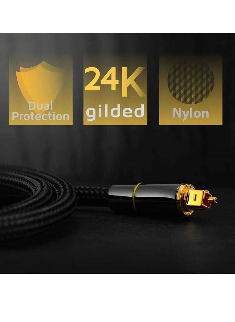 Y&D - Digital Optical Audio Cable, 24K Gold-Plated Nylon Braided Fiber Male to 200 cm Cable for Sound Bar, TV, Playstation, 1 Pcs - Image 1