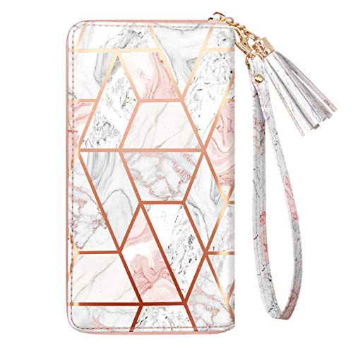 Coco Rossi Women Wallets Multi Card Case Wallet Clutch Wallet Card Holder Organizer Ladies Purse Floral Tassel Wrist strap Purse,Gold Marble - Image 5