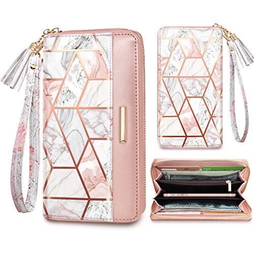 Coco Rossi Women Wallets Multi Card Case Wallet Clutch Wallet Card Holder Organizer Ladies Purse Floral Tassel Wrist strap Purse,Gold Marble - Image 1