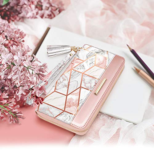 Coco Rossi Women Wallets Multi Card Case Wallet Clutch Wallet Card Holder Organizer Ladies Purse Floral Tassel Wrist strap Purse,Gold Marble - Image 2