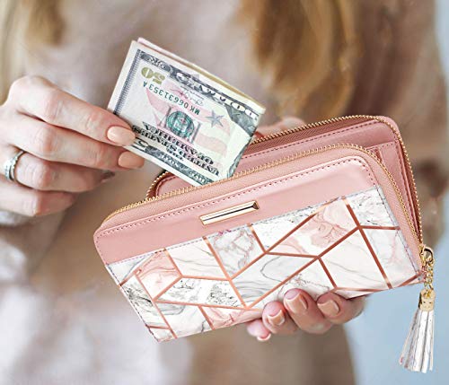 Coco Rossi Women Wallets Multi Card Case Wallet Clutch Wallet Card Holder Organizer Ladies Purse Floral Tassel Wrist strap Purse,Gold Marble - Image 4