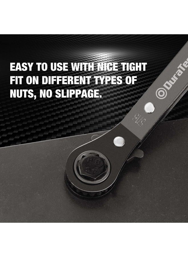 DURATECH 1/4inchx5/16inch Double Offset Box End Reversible Ratcheting Wrench, SAE, Heavy-duty, Matte Chrome Plated, Ratchet Spanner Crooked for Narrow Spaces - Image 2