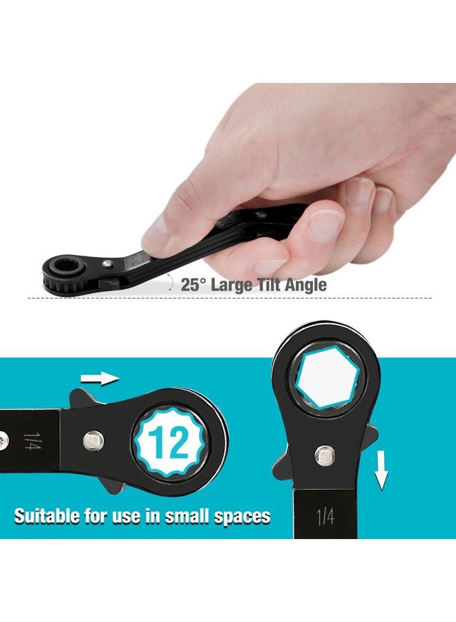 DURATECH 1/4inchx5/16inch Double Offset Box End Reversible Ratcheting Wrench, SAE, Heavy-duty, Matte Chrome Plated, Ratchet Spanner Crooked for Narrow Spaces - Image 4