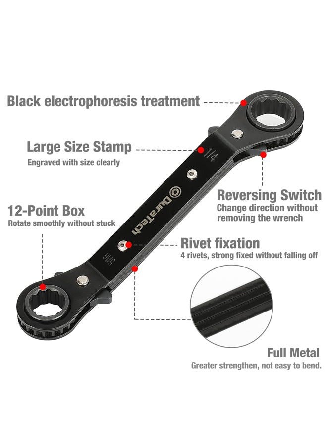 DURATECH 1/4inchx5/16inch Double Offset Box End Reversible Ratcheting Wrench, SAE, Heavy-duty, Matte Chrome Plated, Ratchet Spanner Crooked for Narrow Spaces - Image 3