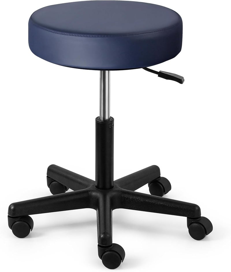 JMU JMU Rolling Stool Heavy Duty 400lb with Wheels PVC Leather Large SeatSwivel Rolling Adjustable Height Stool Navy Blue 