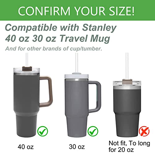 CteaTs Replacement Straw Compatible with Stanley 40 oz Tumbler Straws, 6 Pcs Reusable Straws with Cleaning Brush, Long Glass Straw for Stanley Accessories, Pink - Image 3