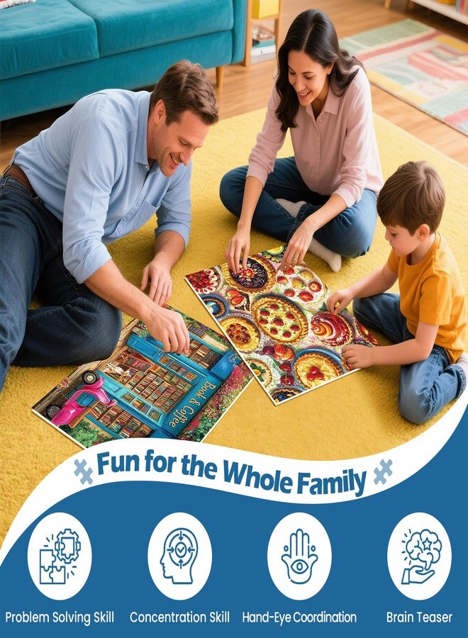 WSCXSC 2 Pack 500 Pieces Puzzle for Adults,Bookstore Jigsaw Puzzles 500 Pieces Delicious Pie Dessert Puzzles for Adults 500 Piece Colorful Premium Cardboard Puzzle Family Activity Gift 20.5x15 in - Image 2