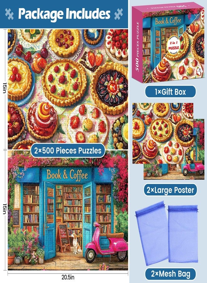 WSCXSC 2 Pack 500 Pieces Puzzle for Adults,Bookstore Jigsaw Puzzles 500 Pieces Delicious Pie Dessert Puzzles for Adults 500 Piece Colorful Premium Cardboard Puzzle Family Activity Gift 20.5x15 in - Image 3