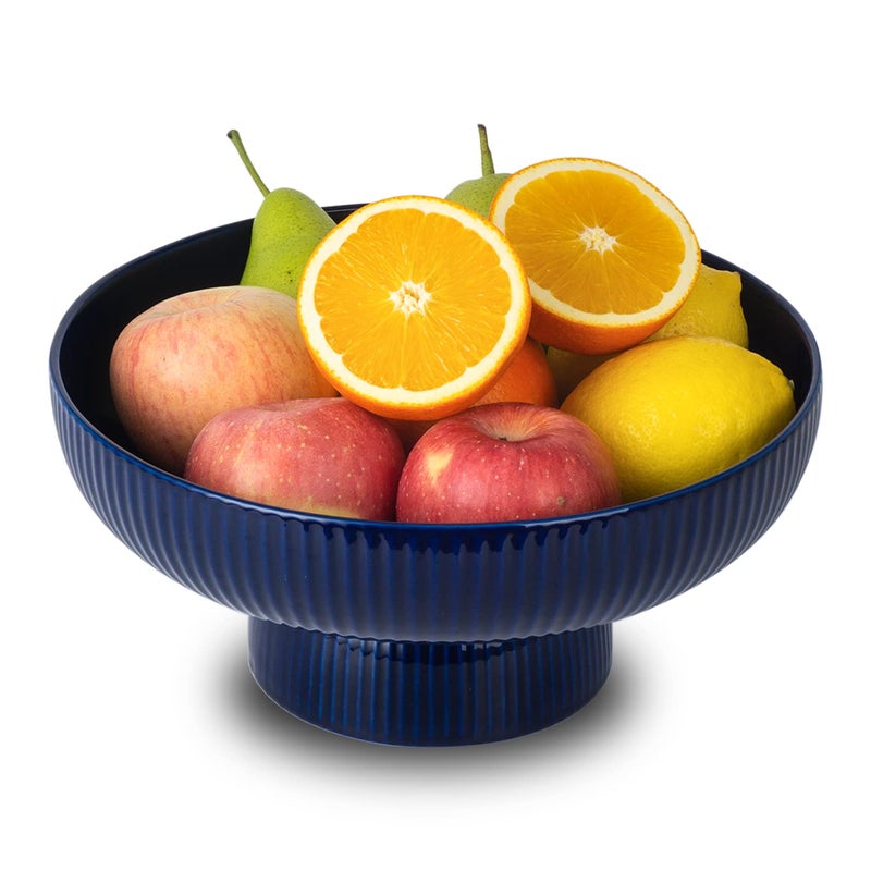 Magclay Ceramic Fruit Bowl with Draining Holes 10 Large Fruit Basket with Multifunctional Removable Pedestal Decorative Fruit Bowl for Table Countertop Fruit and Vegetable Holder Navy