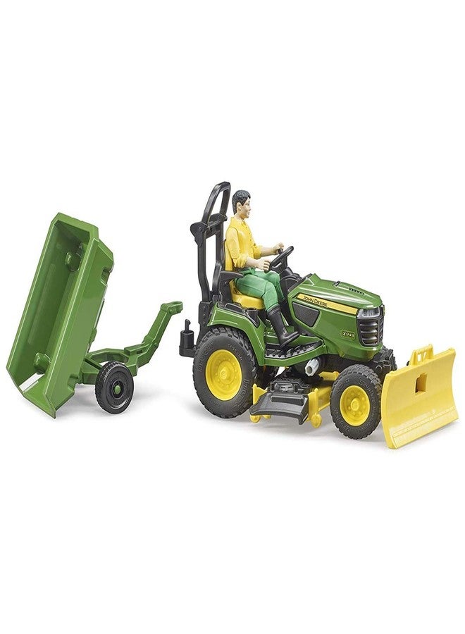 Bruder 09824 bworld John Deere Lawn Tractor w Trailer and Gardener - Image 2