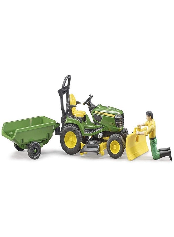 Bruder 09824 bworld John Deere Lawn Tractor w Trailer and Gardener - Image 3