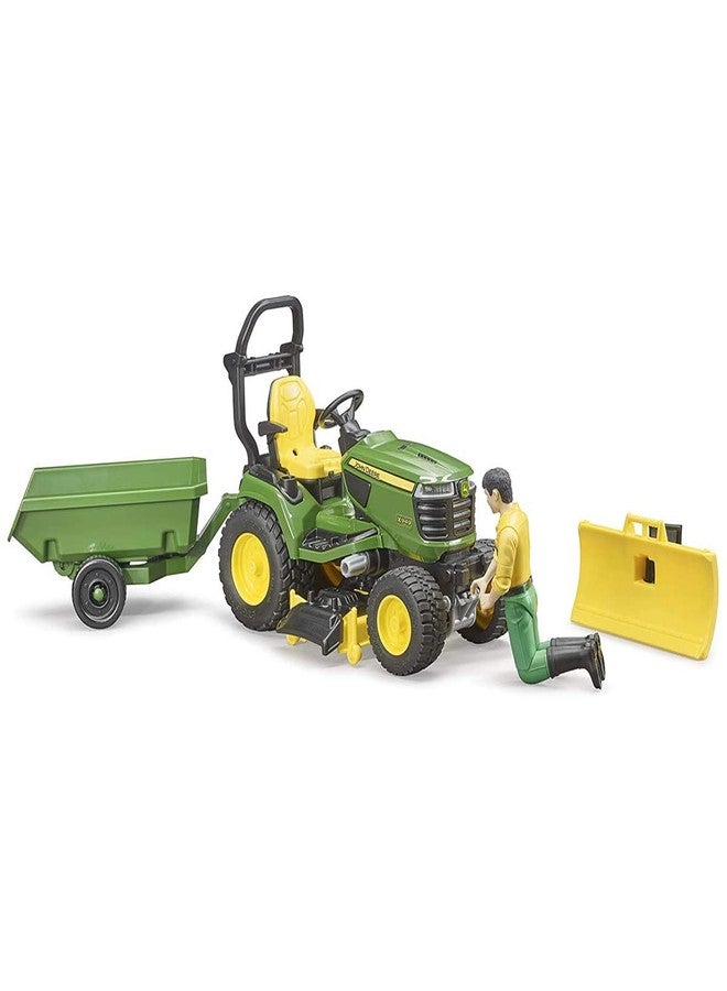 Bruder 09824 bworld John Deere Lawn Tractor w Trailer and Gardener - Image 4