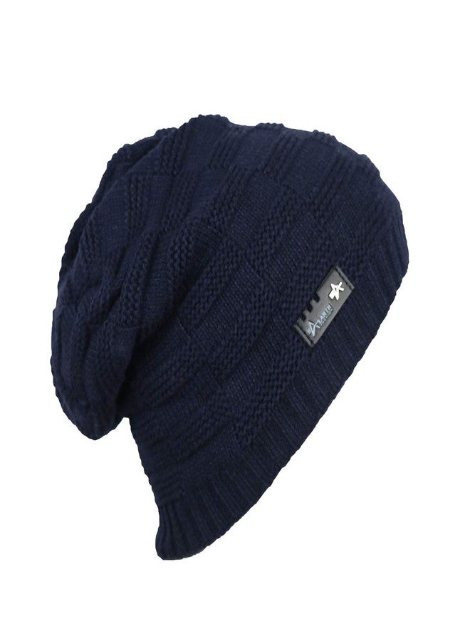 iSWEVEN Mens Womens Hat Beanie Cap, Unisex Winter Warm Knitted Hats, Fleece Lining Slouch Skull Beanies Caps for Men Women (4084B, Blue) - Image 3