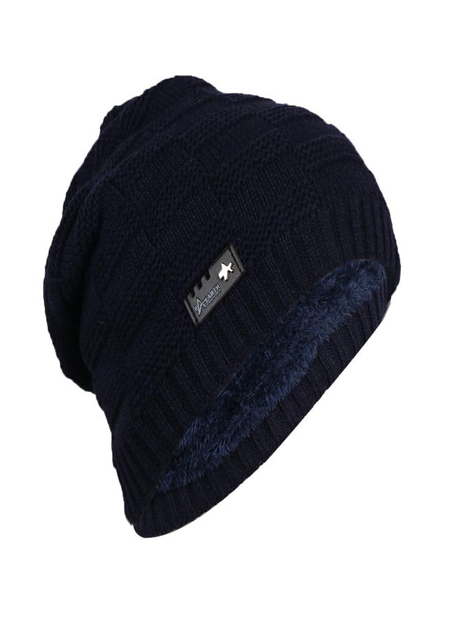 iSWEVEN Mens Womens Hat Beanie Cap, Unisex Winter Warm Knitted Hats, Fleece Lining Slouch Skull Beanies Caps for Men Women (4084B, Blue) - Image 1