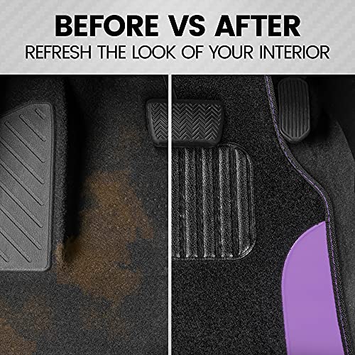 BDK سجاد سيارة BDK ذو اللونين مع تفاصيل من الجلد الصناعي، مجموعة سجاد سيارات مع وسادة كعب مدمجة، ملحقات داخلية أنيقة للسيارة (بنفسجي) - Image 3