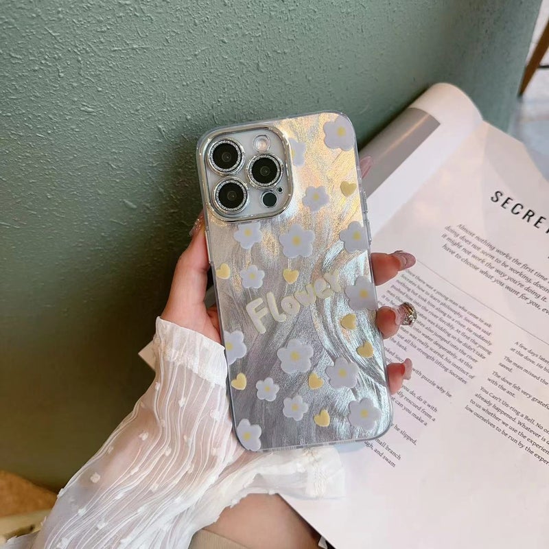 Fashionable Feather Yarn Bow iPhone 16 Pro Max Phone Case Apple 15 Color Silver Ins Style 14 Electroplated Hard Case - Image 1
