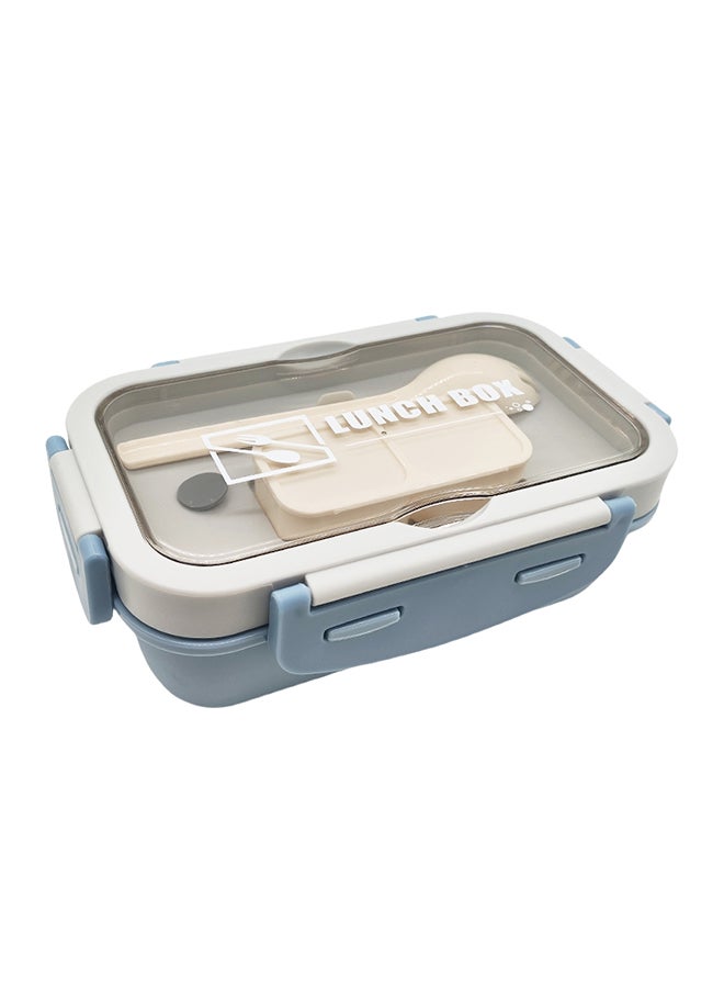 ايست من نون 3 Compartment lunch box, 840 ml, 1 Small container and 1 Fork Heavy Plastic, BPA Free Food Grade, for School Kids, College and Outdoor - Blue  - Image 1