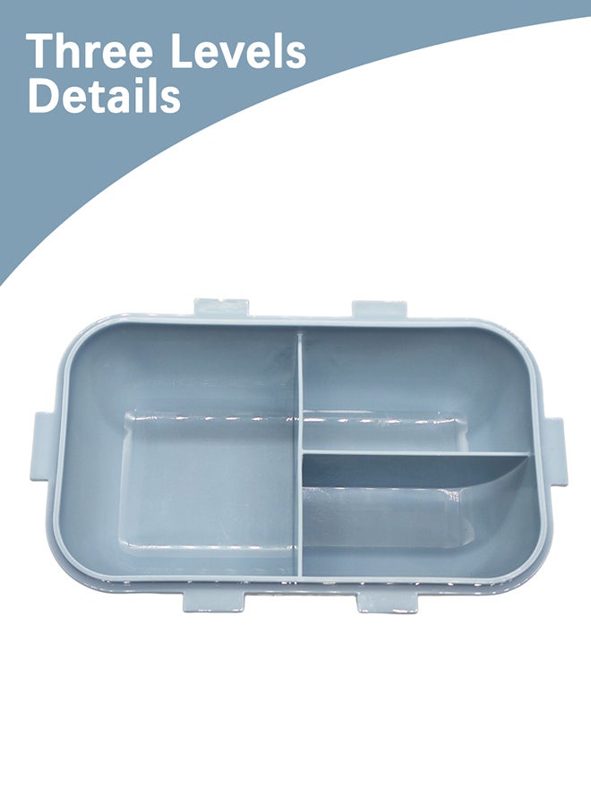 ايست من نون 3 Compartment lunch box, 840 ml, 1 Small container and 1 Fork Heavy Plastic, BPA Free Food Grade, for School Kids, College and Outdoor - Blue  - Image 4