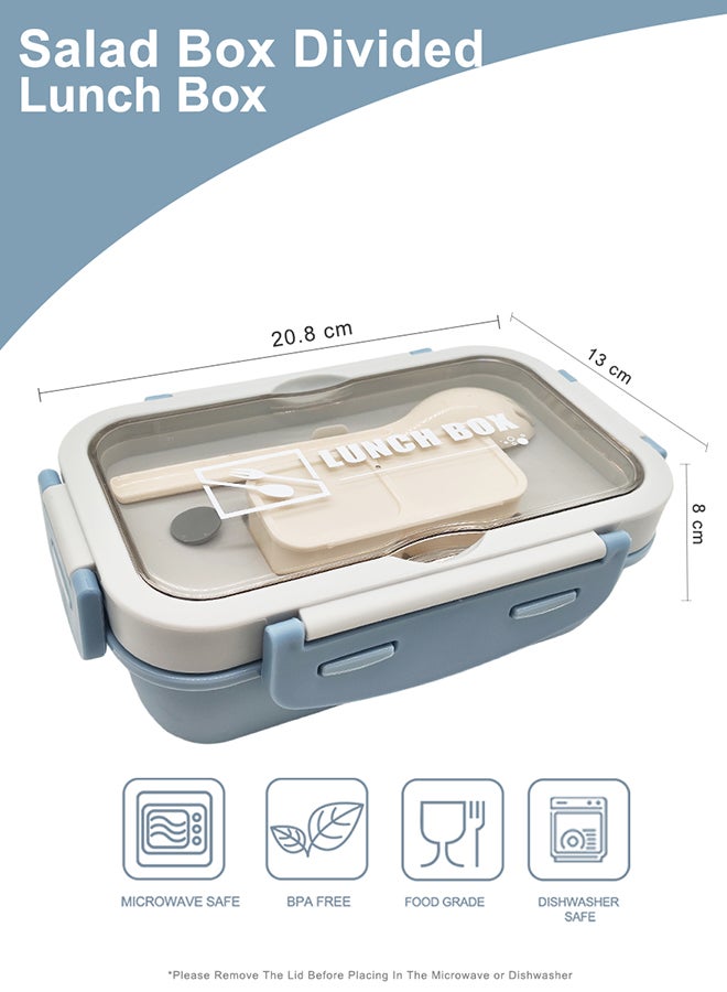ايست من نون 3 Compartment lunch box, 840 ml, 1 Small container and 1 Fork Heavy Plastic, BPA Free Food Grade, for School Kids, College and Outdoor - Blue  - Image 2