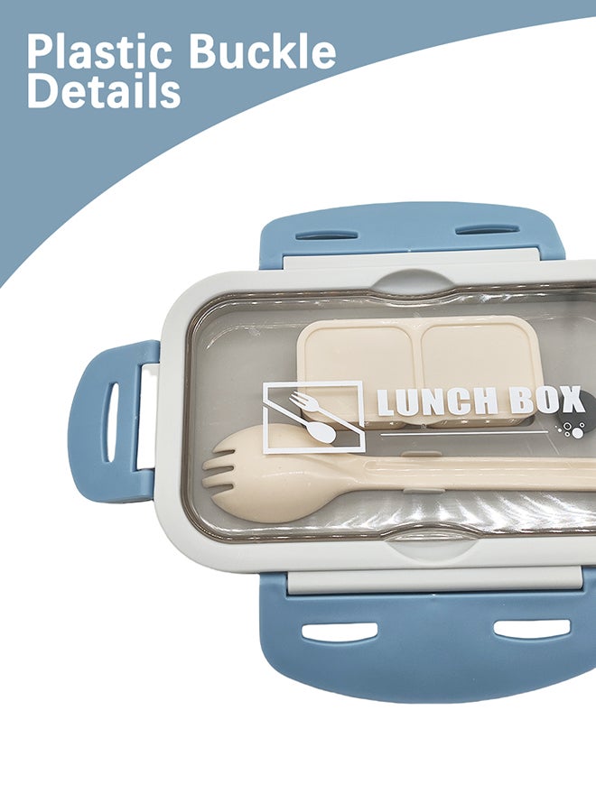 ايست من نون 3 Compartment lunch box, 840 ml, 1 Small container and 1 Fork Heavy Plastic, BPA Free Food Grade, for School Kids, College and Outdoor - Blue  - Image 3