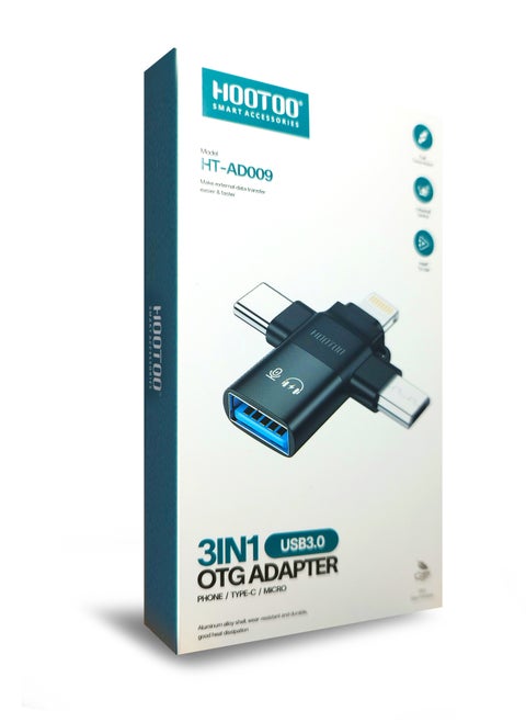 3 In 1  Adapter Type-C, Micro And IPhone To USB 3.0 HT-AD009 OTG Transmission Charger Black