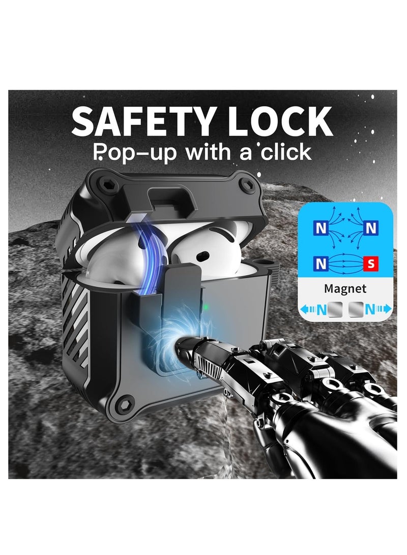 أنيوغرو تناسب الرجال والنساء airpods 4 كم واقية ، تنطبق على الجيل الرابع من airpods 2024 كم واقية التلقائي قفل قفل أمان غطاء التبديل ، مع تنظيف كيت و السلسلة الرئيسية في الجزء الأمامي من الصمام مرئية سوداء - Image 2