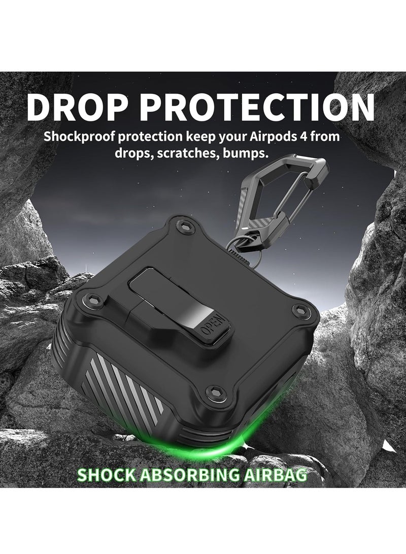 أنيوغرو تناسب الرجال والنساء airpods 4 كم واقية ، تنطبق على الجيل الرابع من airpods 2024 كم واقية التلقائي قفل قفل أمان غطاء التبديل ، مع تنظيف كيت و السلسلة الرئيسية في الجزء الأمامي من الصمام مرئية سوداء - Image 3