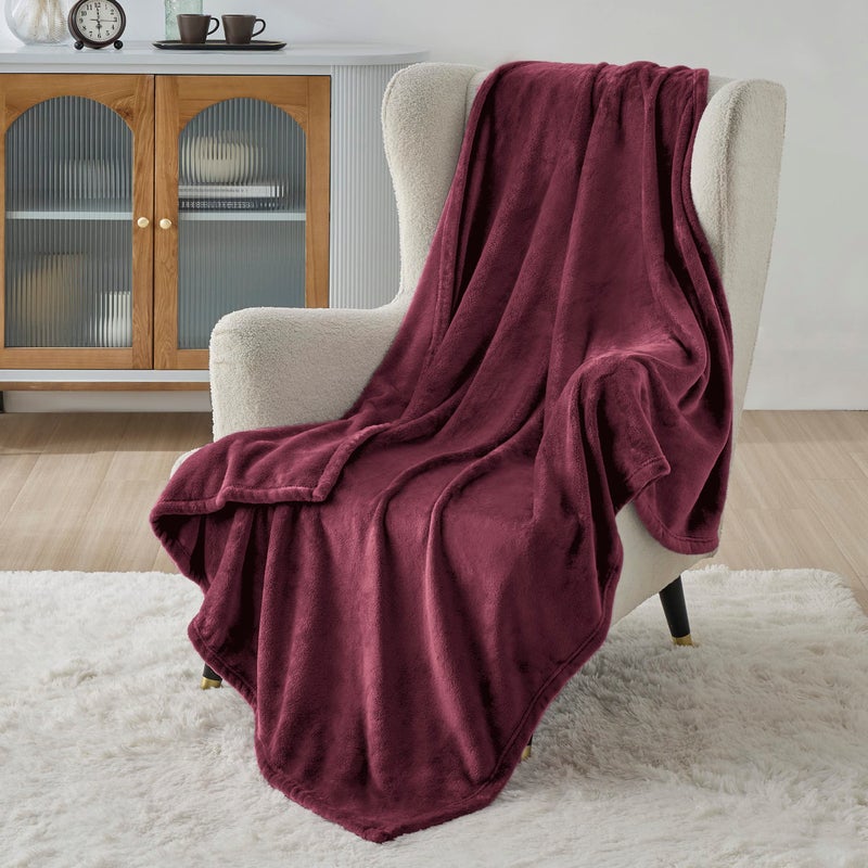 Bedsure Fleece Blanket Twin Size Burgundy  300GSM Lightweight Plush Fuzzy Cozy Soft Warm Blanket for Bed Sofa Couch Travel Camping 60x80 inches
