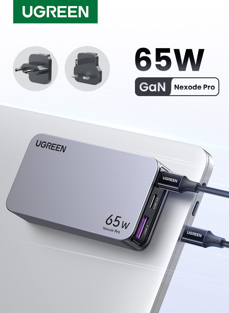 Ugreen Nexode Pro 65W Travel Adapter, UK/US/EU Plug Type C Charger, Universal GaN Fast Charging International Plug, Slim Design for Hotel, Bedroom, Compatible With iPhone 16 15 Pro Max Galaxy S24 23 Ultra Z Flip 6 5 Macbook Air iPad Pro Mini Xiaomi Vivo （Undrop）UK/EU/US+2C1A - Image 1