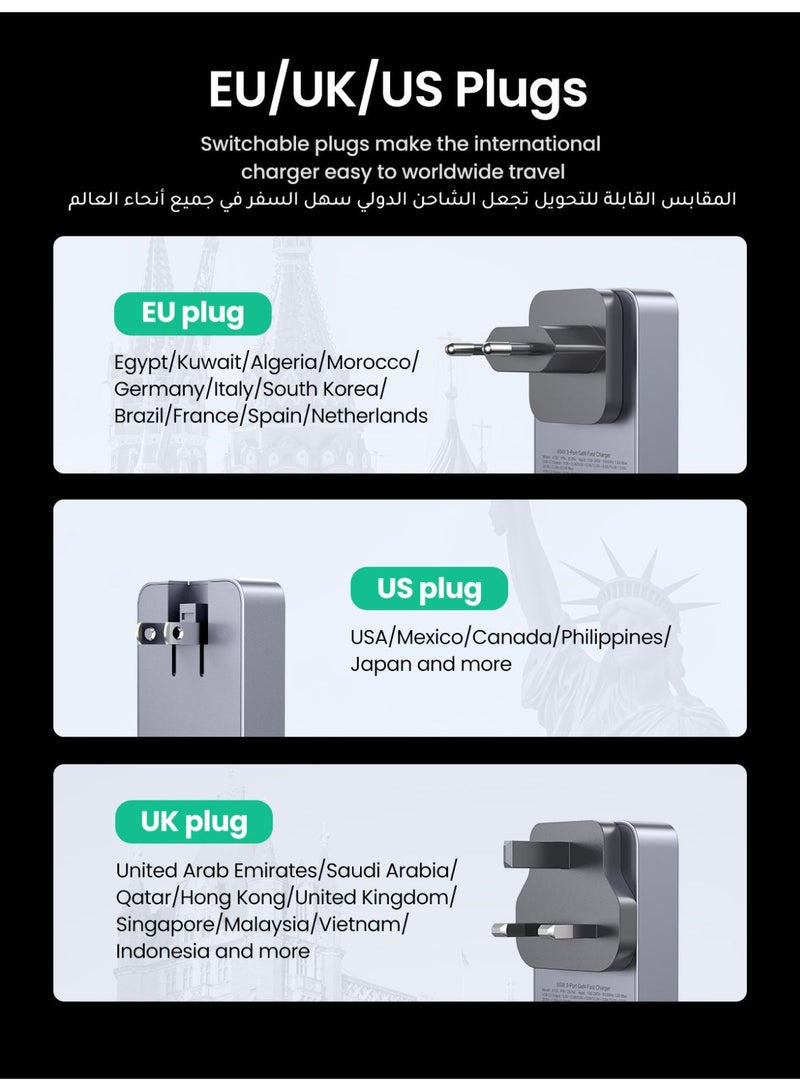 Ugreen Nexode Pro 65W Travel Adapter, UK/US/EU Plug Type C Charger, Universal GaN Fast Charging International Plug, Slim Design for Hotel, Bedroom, Compatible With iPhone 16 15 Pro Max Galaxy S24 23 Ultra Z Flip 6 5 Macbook Air iPad Pro Mini Xiaomi Vivo （Undrop）UK/EU/US+2C1A - Image 2