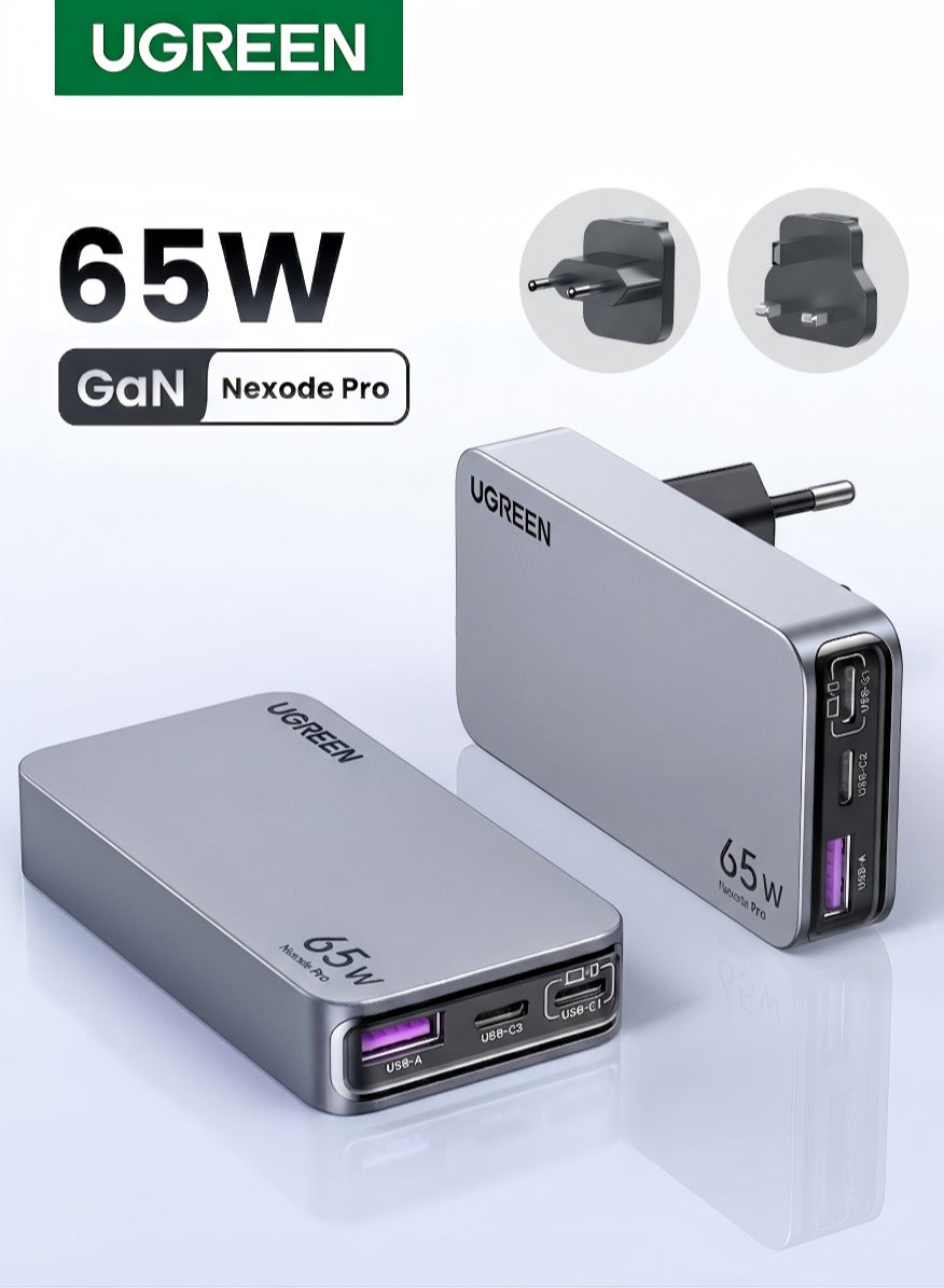 Nexode Pro 65W Charger Type C 2C1A Wall Adapter With Replaceable Plug(UK+EU Plug) Slim Design Compatible With iPhone 16 15 Pro Max Galaxy S24 23 Ultra Z Flip 6 5 Macbook Air iPad Pro Mini Xiaomi Vivo