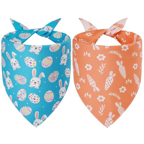 Agroon Easter Dog Bandanas XLarge 2PCS, 4 Pattern Colorful Scarf for Boy and Girl, Triangle Reversible Bibs Breed for Puppy Cats Pets - Image 1