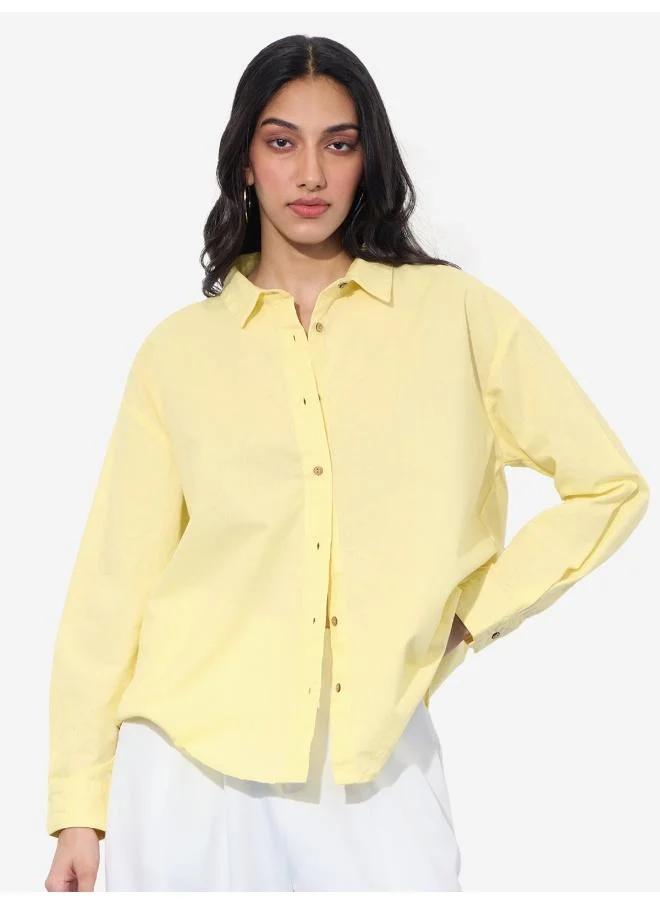 The Souled Store The Souled Store Women Cotton Linen Butter Yellow Oversized Fit Shirts
