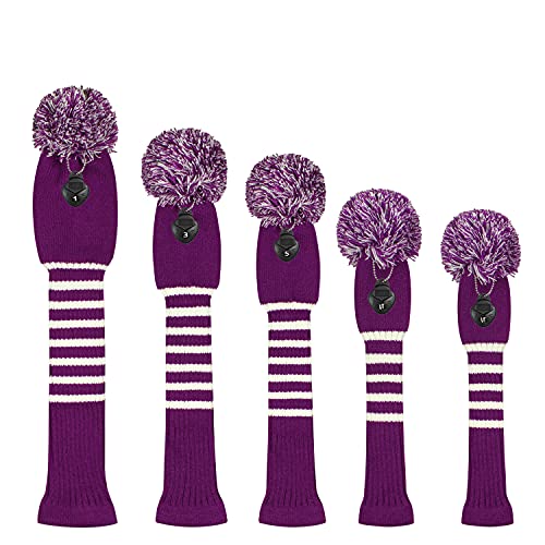 Scott Edward Purple Stripes Golf Club Covers Set of 5 Fit for Driver Wood(460cc)*1, Fairway Wood*2,and Hybrid(UT)*2, (Violet) - Image 2