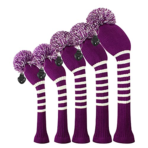 Scott Edward Purple Stripes Golf Club Covers Set of 5 Fit for Driver Wood(460cc)*1, Fairway Wood*2,and Hybrid(UT)*2, (Violet) - Image 1