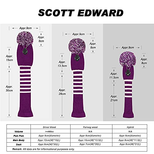 Scott Edward Purple Stripes Golf Club Covers Set of 5 Fit for Driver Wood(460cc)*1, Fairway Wood*2,and Hybrid(UT)*2, (Violet) - Image 3