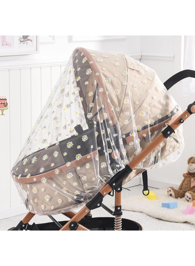 Mosquito Net for Stroller Pram Net for Baby Portable Stroller Netting Cover Perfect Bug Net for Strollers, Bassinets, Mini Crib,Cradles and Playards (White Daisy) - Image 1