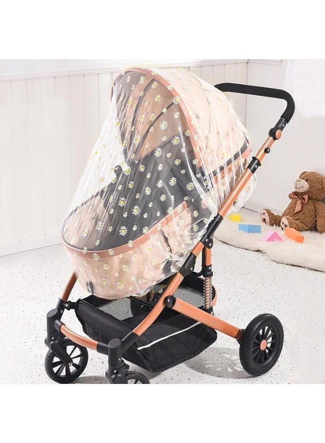 Mosquito Net for Stroller Pram Net for Baby Portable Stroller Netting Cover Perfect Bug Net for Strollers, Bassinets, Mini Crib,Cradles and Playards (White Daisy) - Image 4